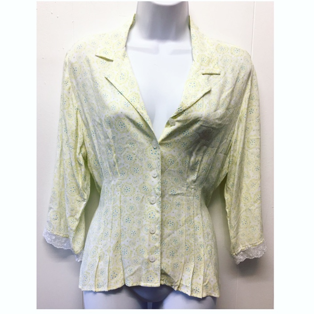 C&B | Lace Trim Boho Button Down Back Tie Blouse •